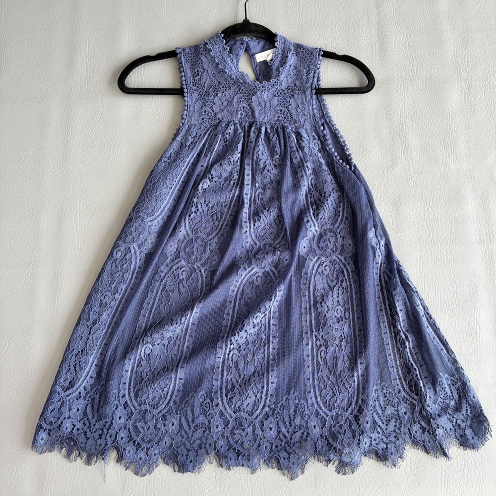 Coco + Jamison Purple Crochet Lace Baby Doll Top Mock Neck Sharkbite Hem Small